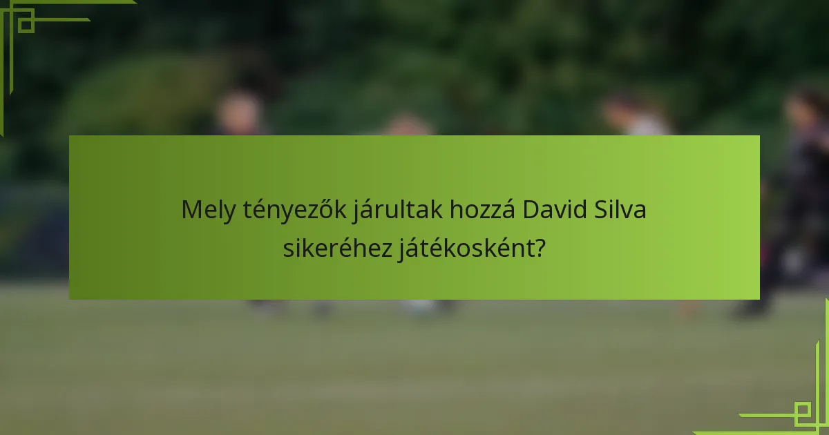 Mely tényezők járultak hozzá David Silva sikeréhez játékosként?
